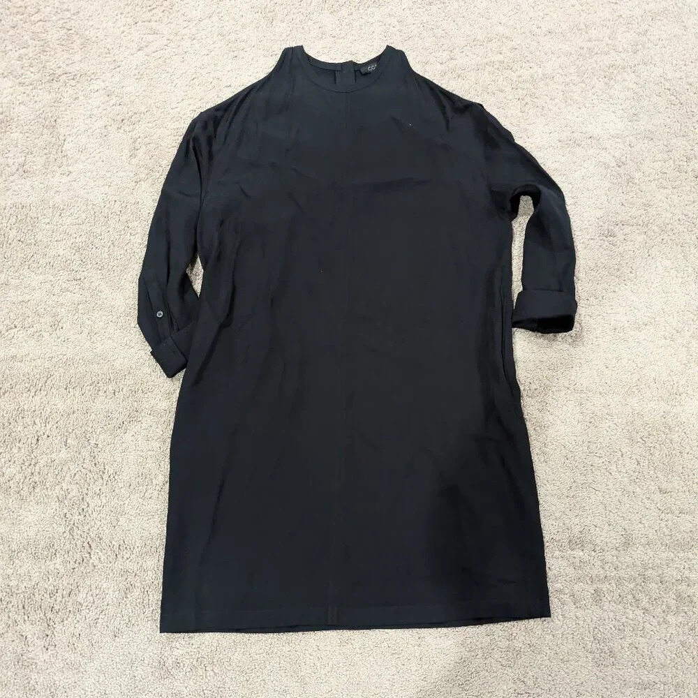 COS Black Dress Faille Cold Shoulder Long Sleeve Shift Dress Size‎ 10